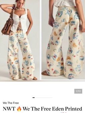 We The Free Cream Floral Paisley Wide-Leg Pants